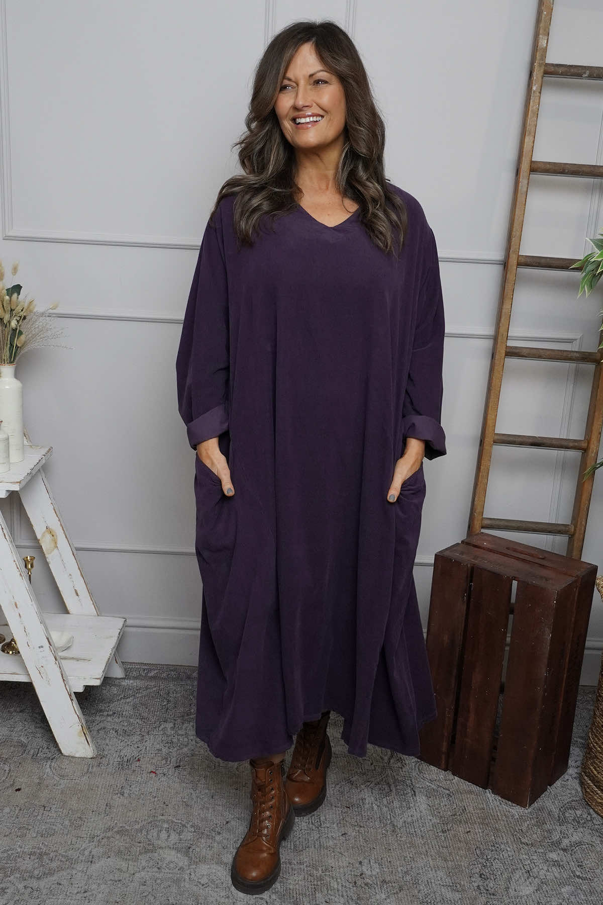 Cerys Cord Pocket Dress Purple