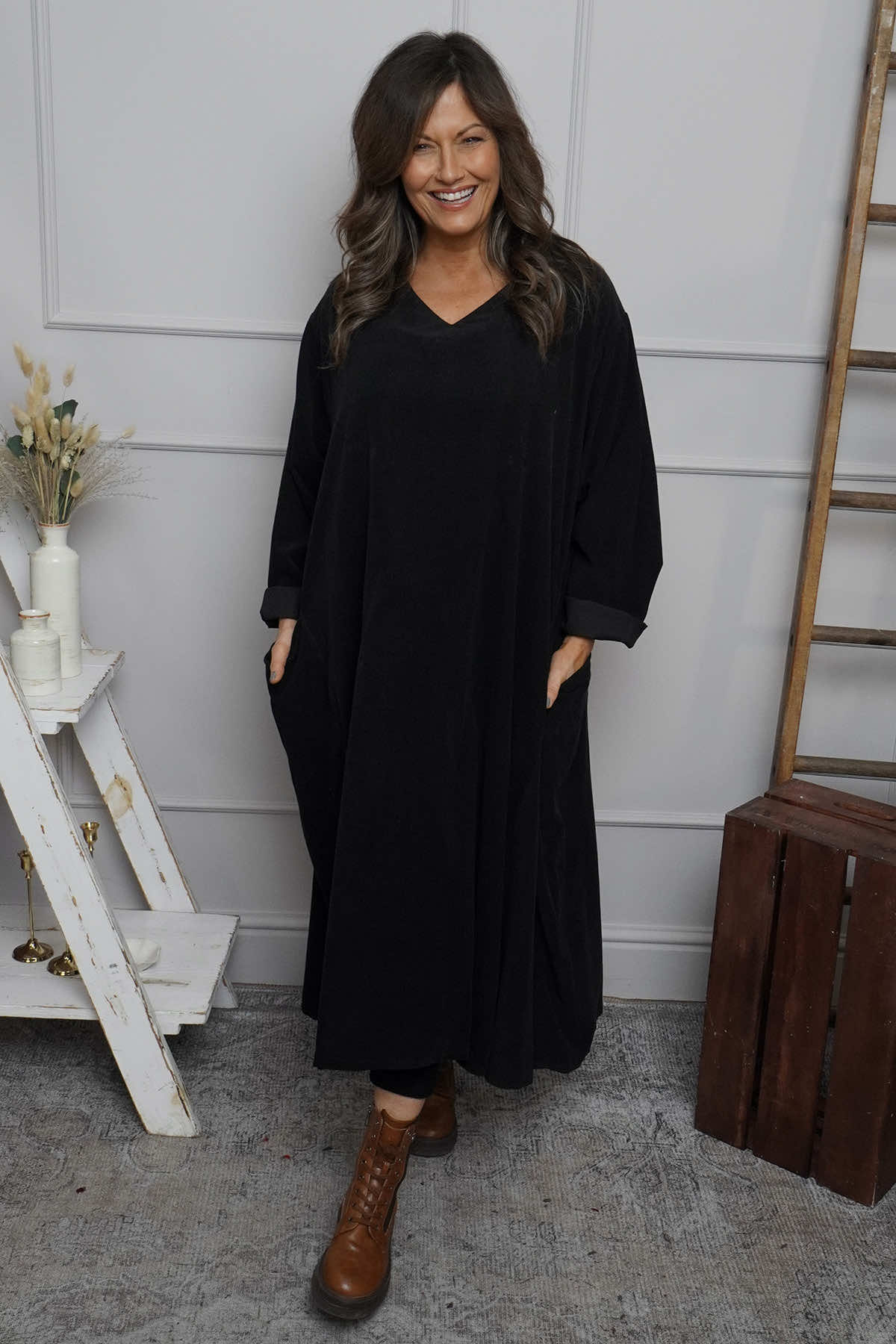 Cerys Cord Pocket Dress Black