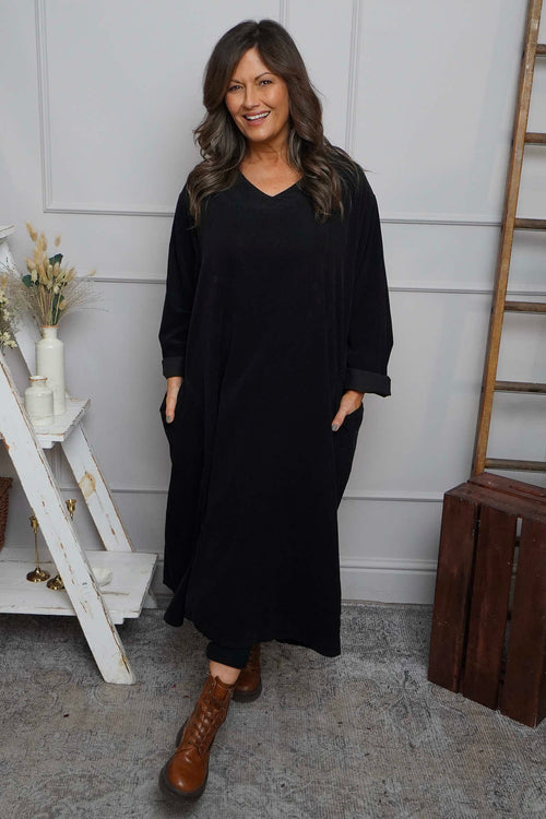 Cerys Cord Pocket Dress Black