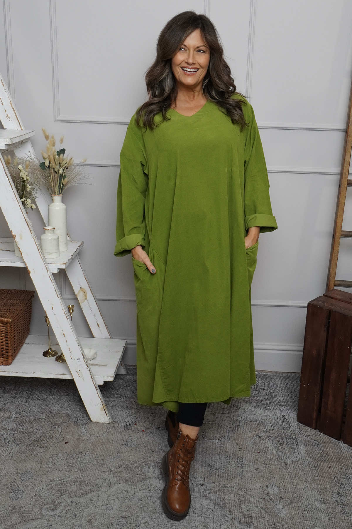 Cerys Cord Pocket Dress Olive