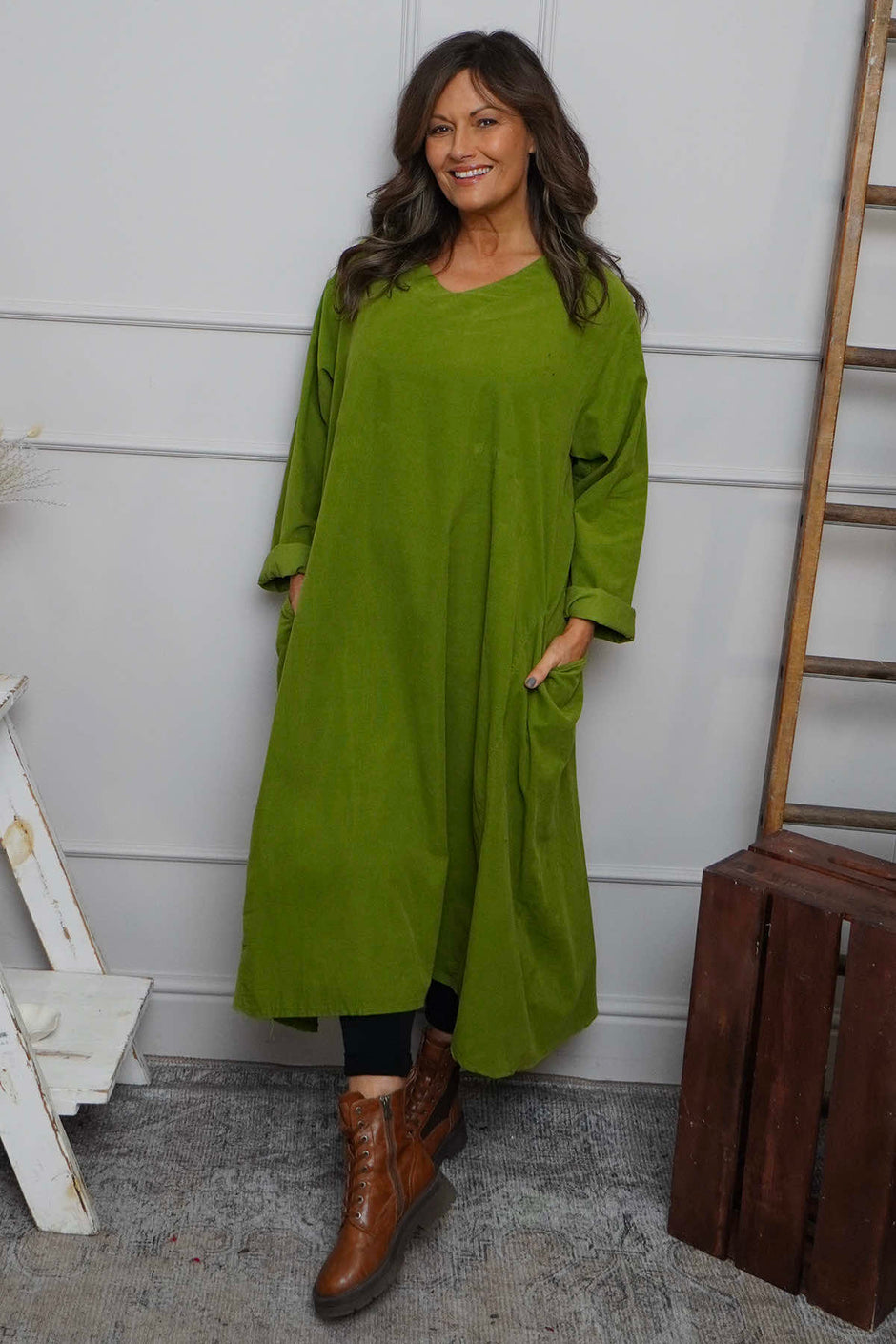 Cerys Cord Pocket Dress Olive
