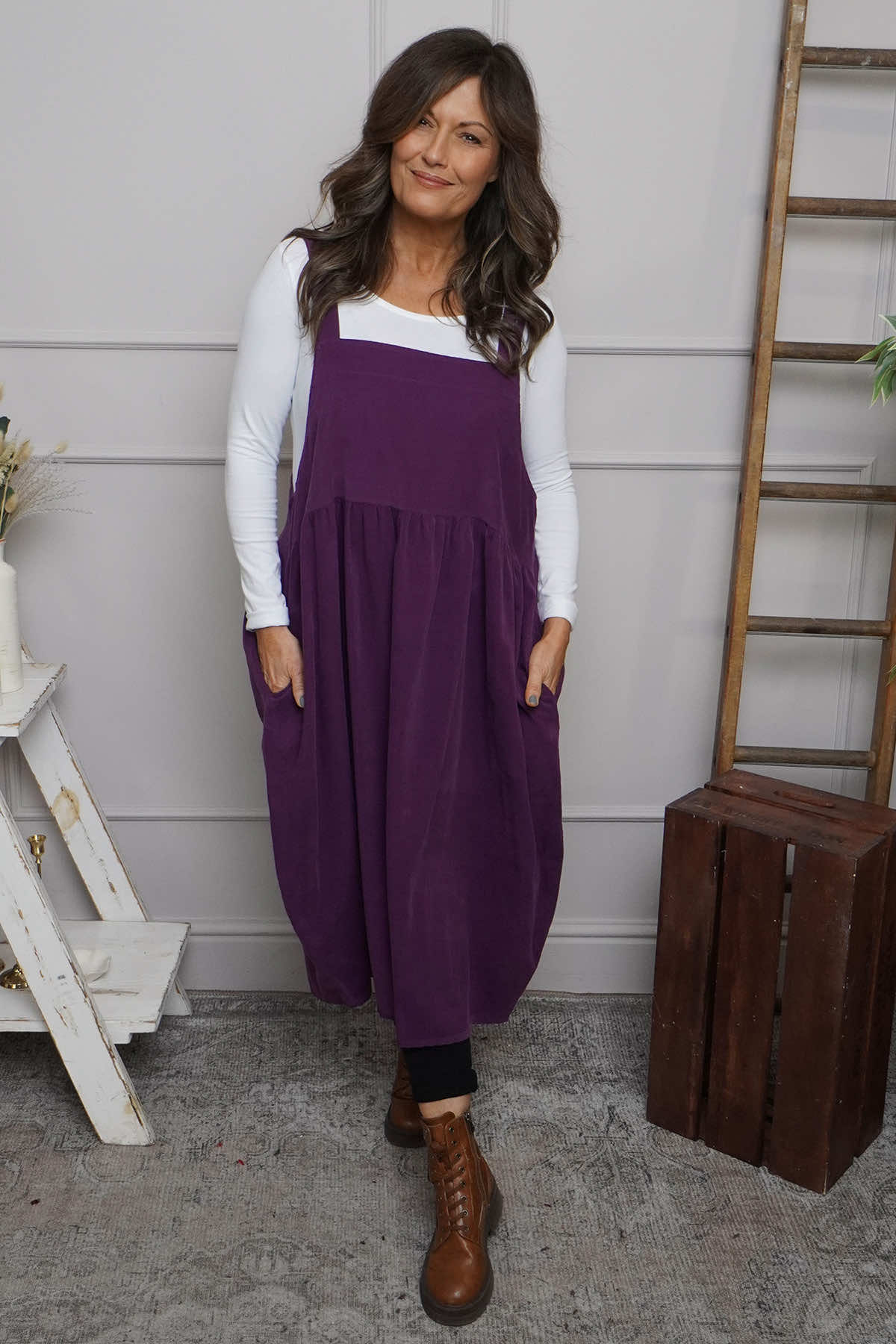 Meredith Needlecord Pinafore Purple