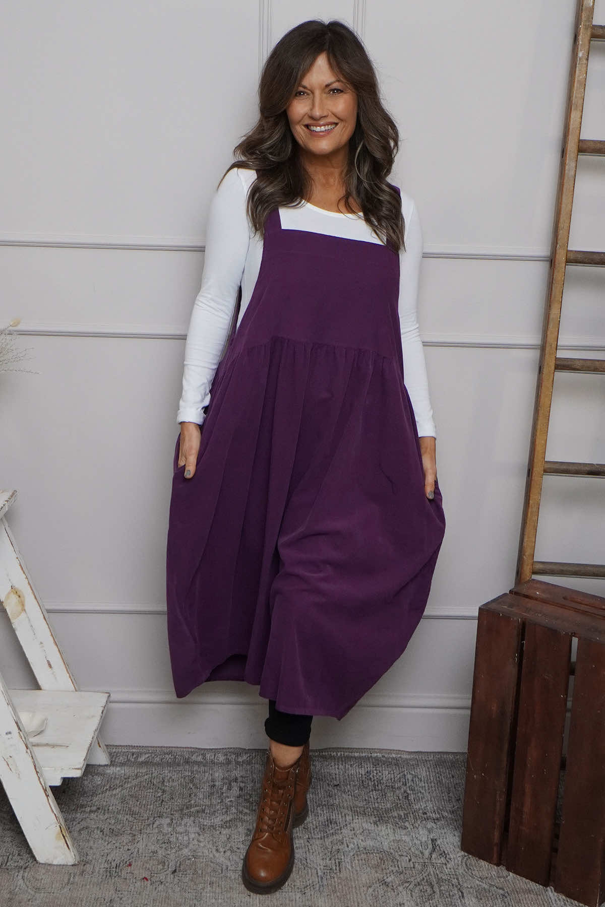 Meredith Needlecord Pinafore Purple