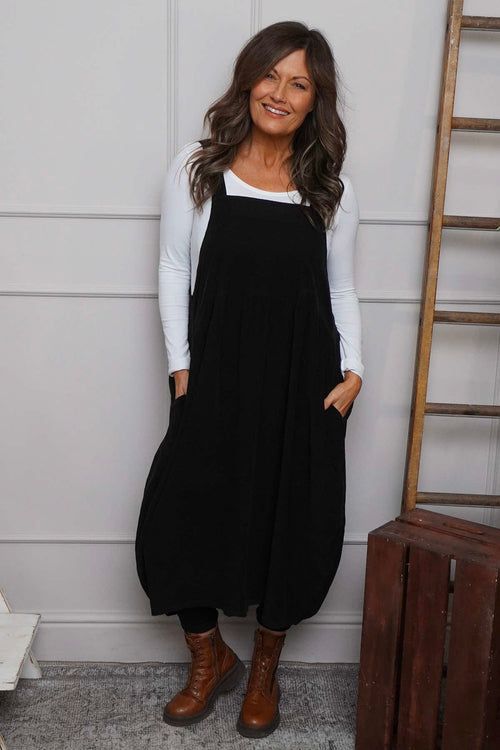 Meredith Needlecord Pinafore Black