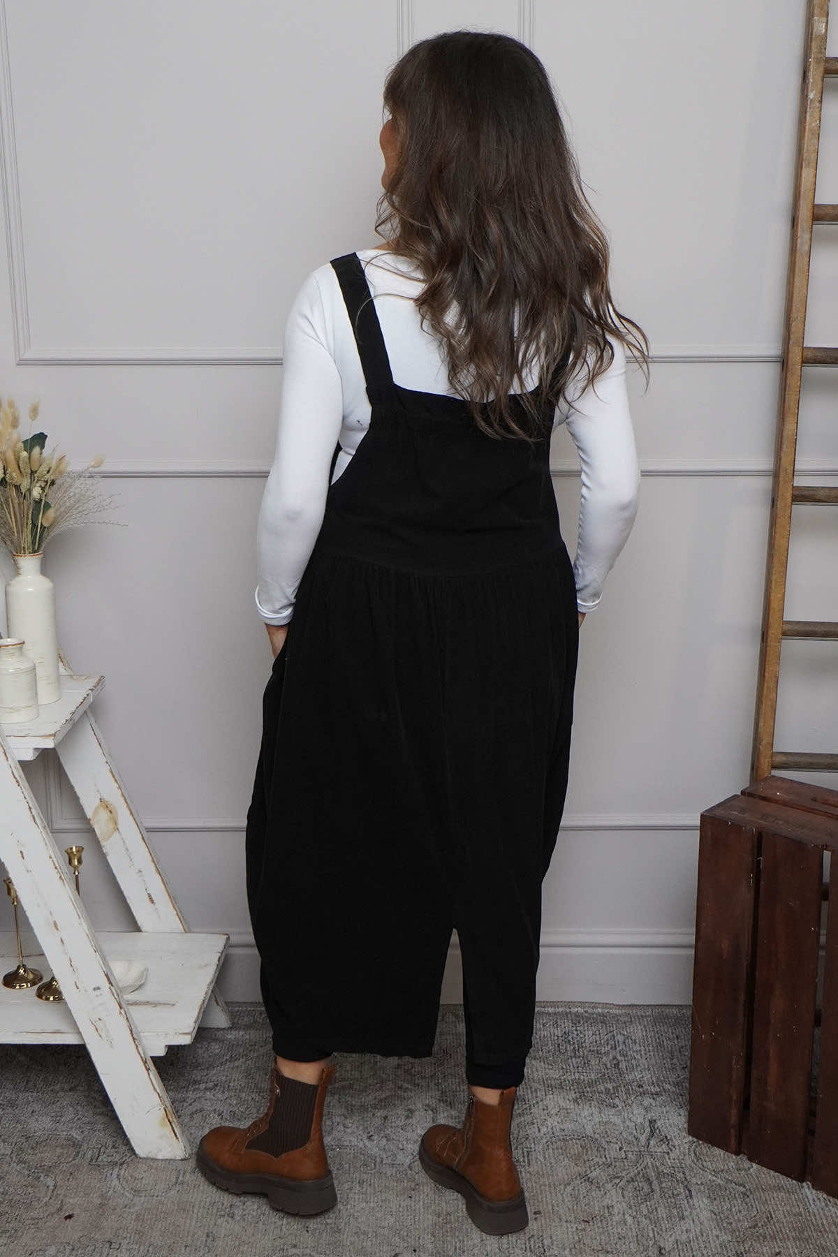 Meredith Needlecord Pinafore Black