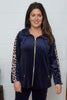 Rochelle Leopard Zip Hooded Top Navy
