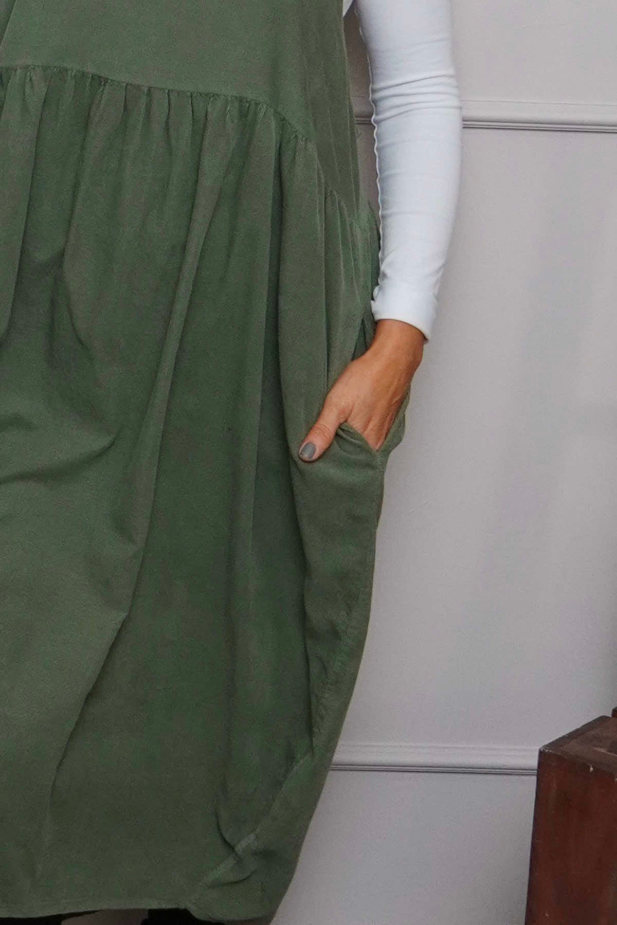 Meredith Needlecord Pinafore Khaki