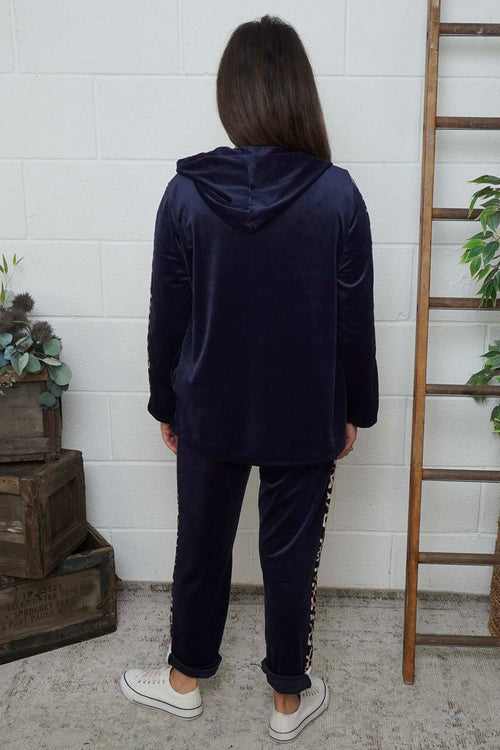 Rochelle Leopard Zip Hooded Top Navy - Image 4