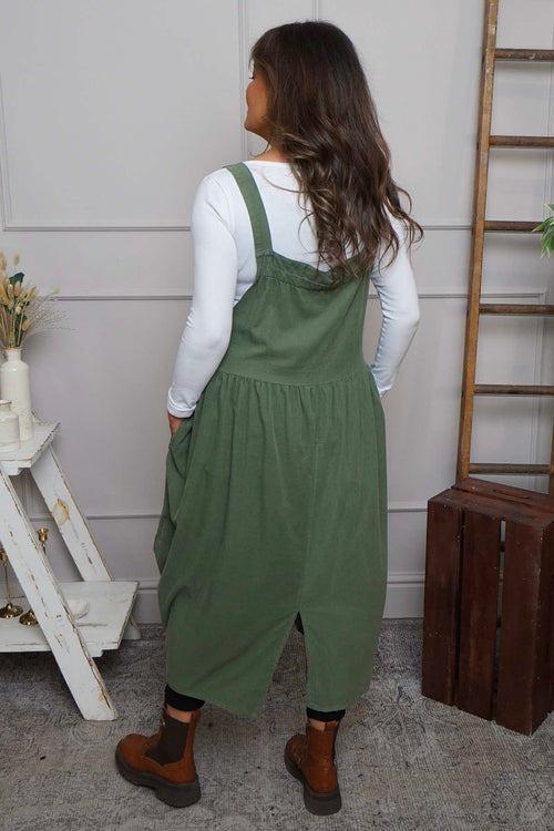 Meredith Needlecord Pinafore Khaki - Image 4