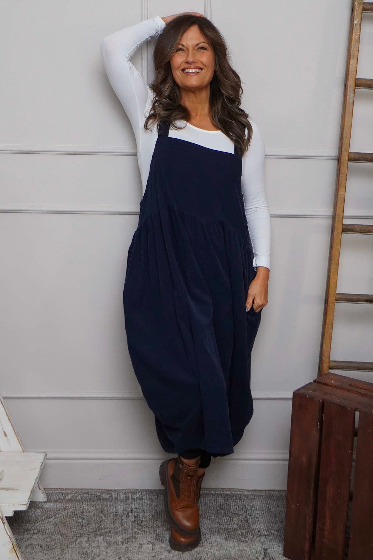 Meredith Needlecord Pinafore Navy