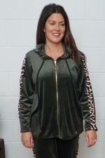 Rochelle Leopard Zip Hooded Top Khaki Khaki - Rochelle Leopard Zip Hooded Top Khaki