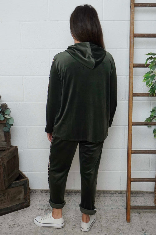 Rochelle Leopard Zip Hooded Top Khaki - Image 4