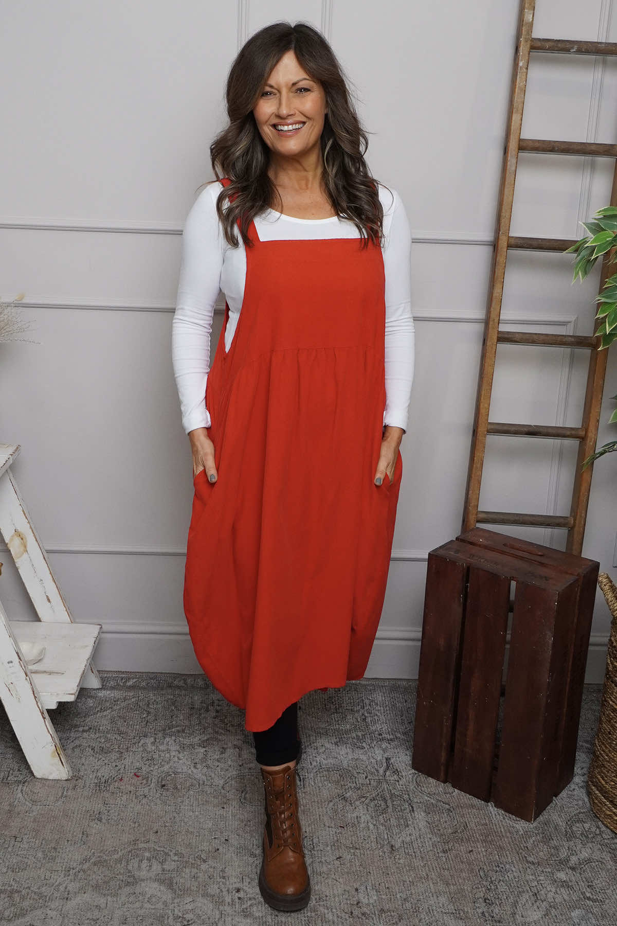 Meredith Needlecord Pinafore Red