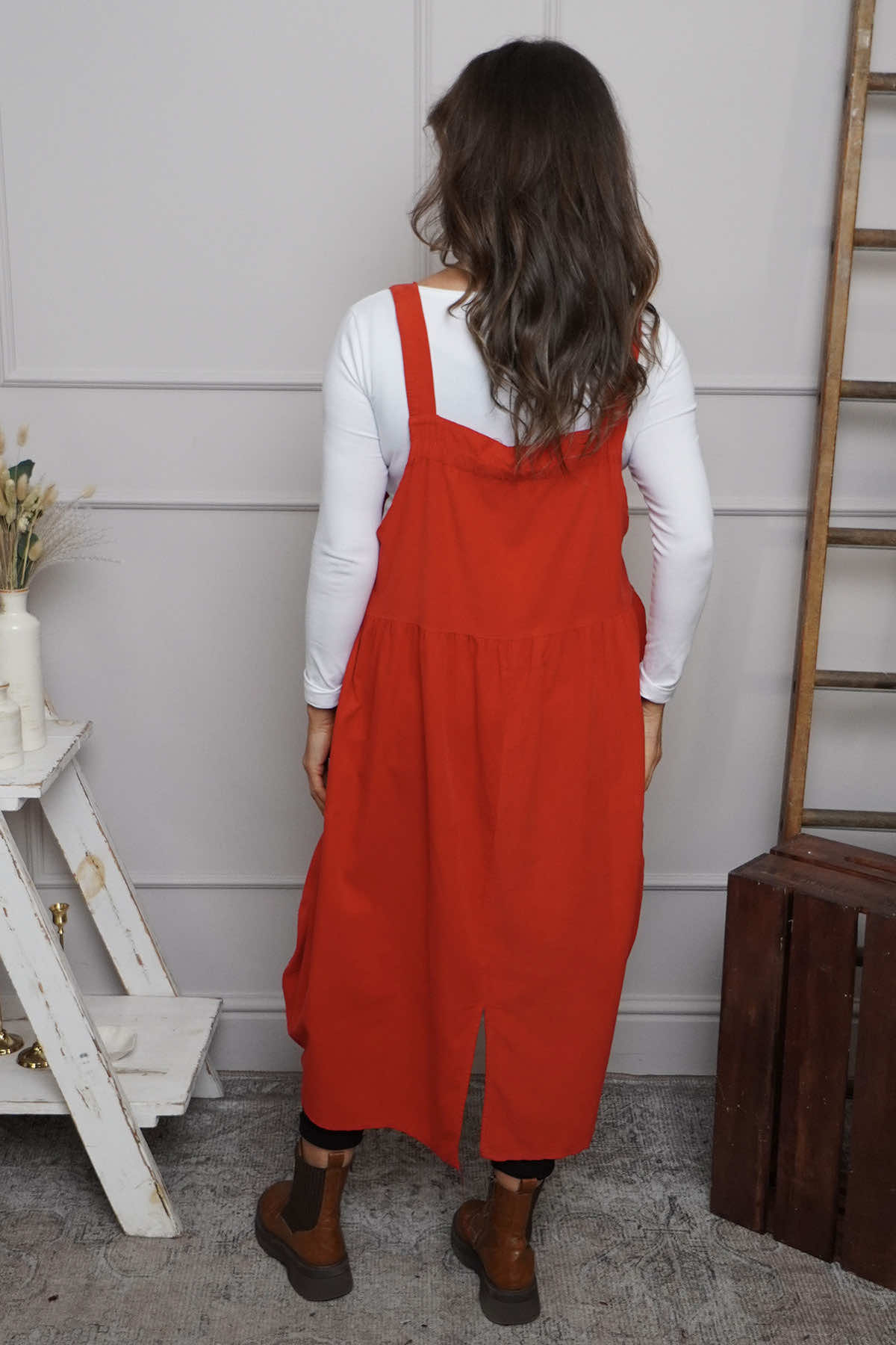 Meredith Needlecord Pinafore Red