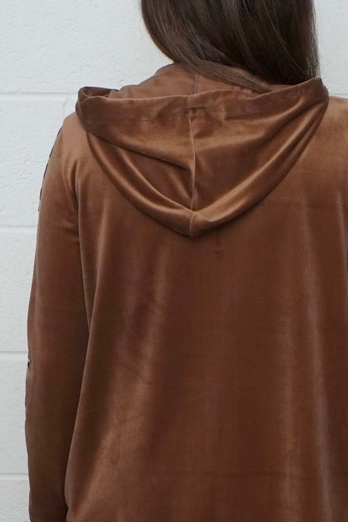 Rochelle Leopard Zip Hooded Top Nutmeg - Image 3