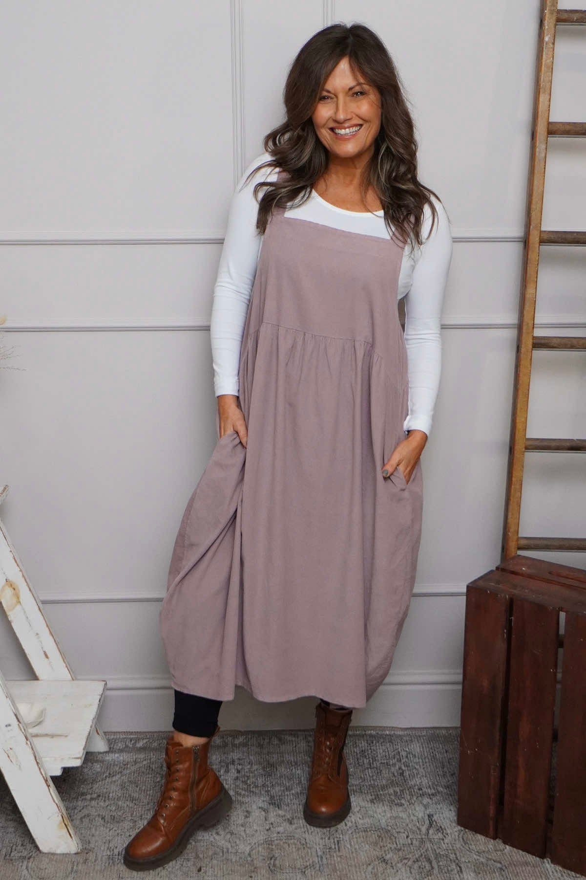 Meredith Needlecord Pinafore Mauve