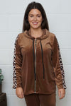 Rochelle Leopard Zip Hooded Top Nutmeg