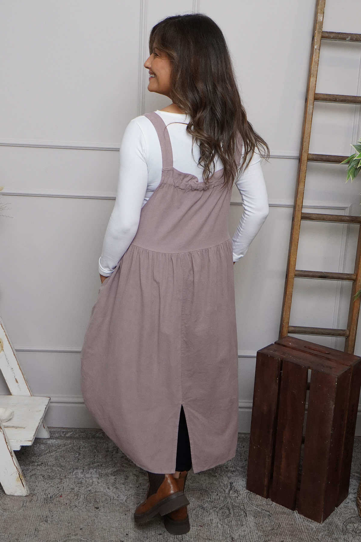 Meredith Needlecord Pinafore Mauve