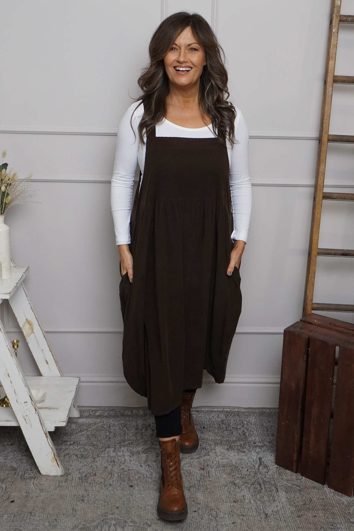 Meredith Needlecord Pinafore Cocoa