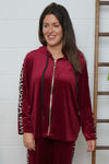 Rochelle Leopard Zip Hooded Top Wine