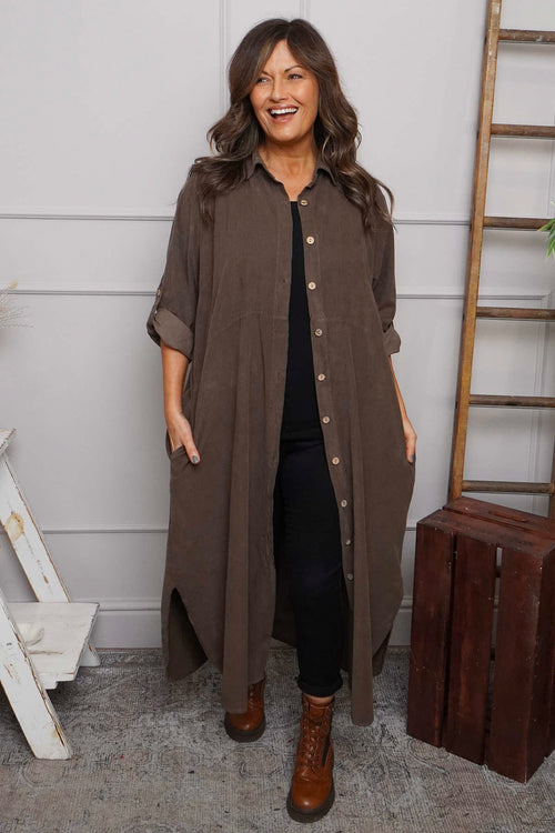 Tisha Needlecord Shirt Dress Cocoa