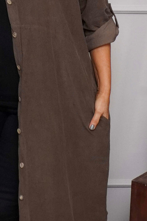 Tisha Needlecord Shirt Dress Cocoa - Image 3