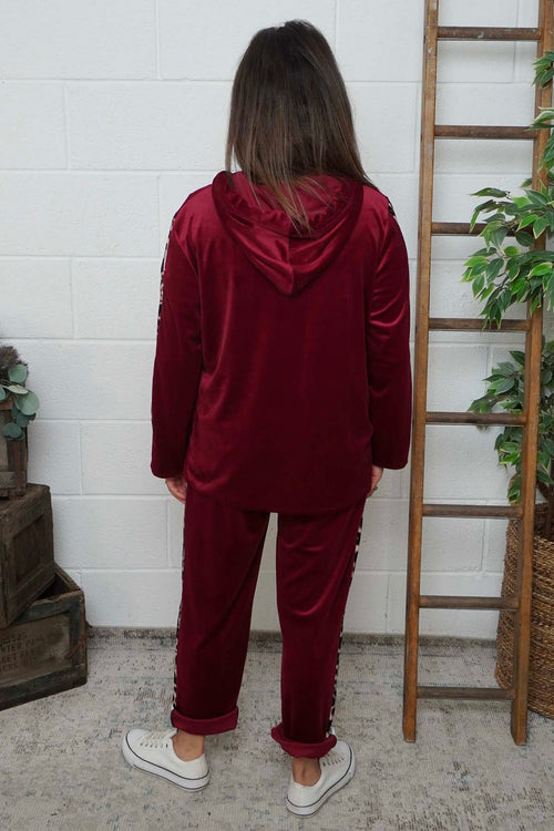 Rochelle Leopard Zip Hooded Top Wine - Image 4