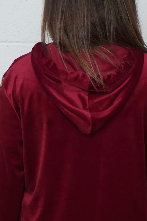 Rochelle Leopard Zip Hooded Top Wine - Image 3