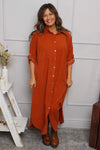Tisha Needlecord Shirt Dress Burnt Orange