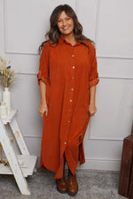 Tisha Needlecord Shirt Dress Burnt Orange Burnt Orange - Tisha Needlecord Shirt Dress Burnt Orange