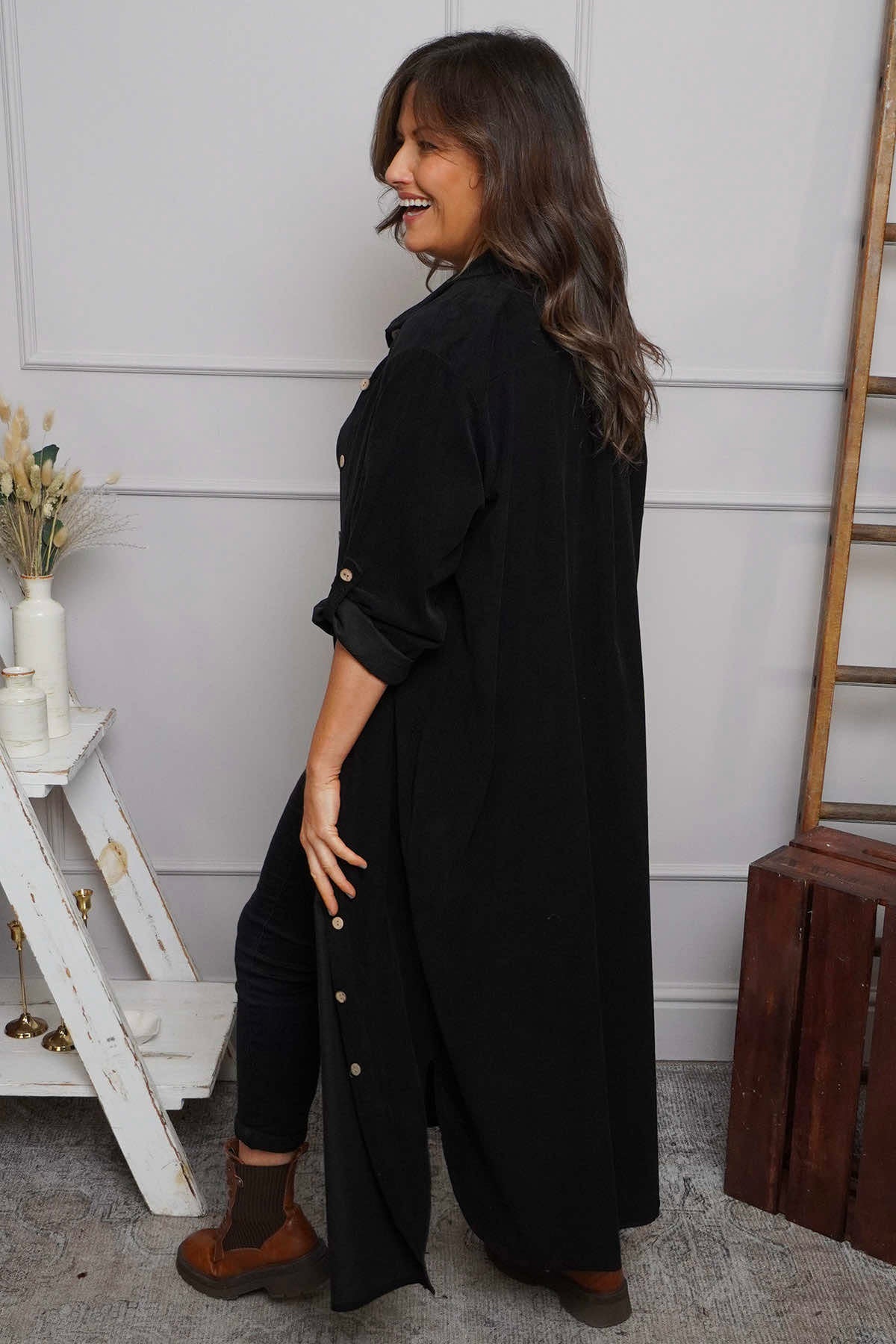 Tisha Needlecord Shirt Dress Black