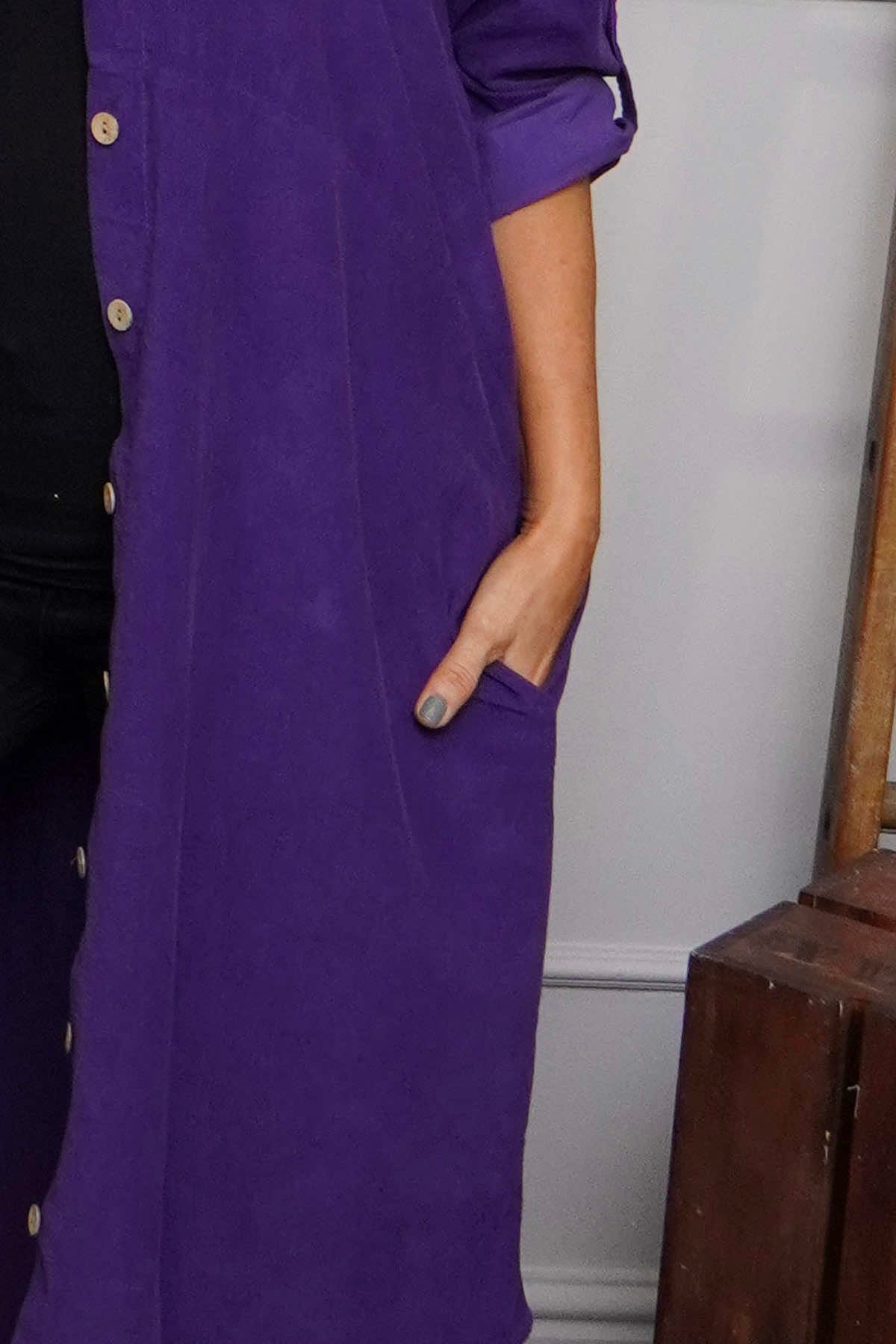 Tisha Needlecord Shirt Dress Purple