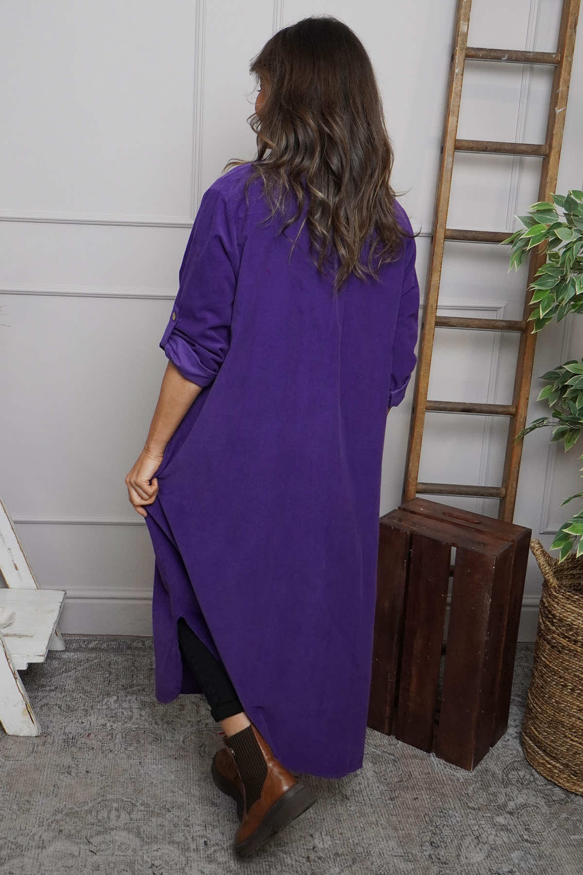 Tisha Needlecord Shirt Dress Purple