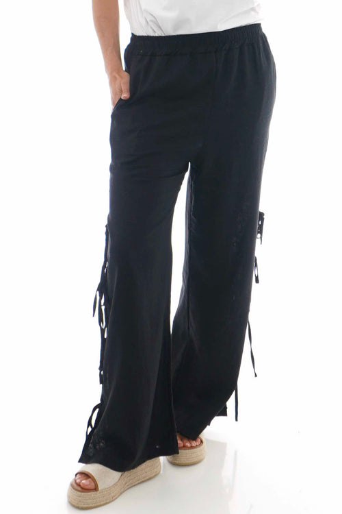 Macie Tie Leg Linen Trousers Black - Image 3