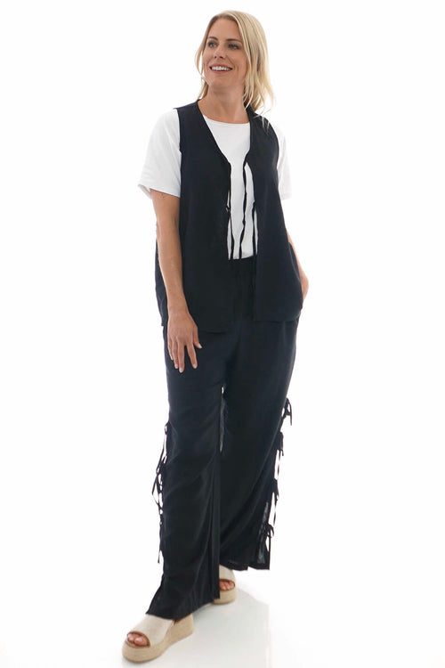 Safiya Tie Front Sleeveless Linen Top Black - Image 6