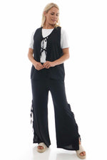 Safiya Tie Front Sleeveless Linen Top Black Black - Safiya Tie Front Sleeveless Linen Top Black