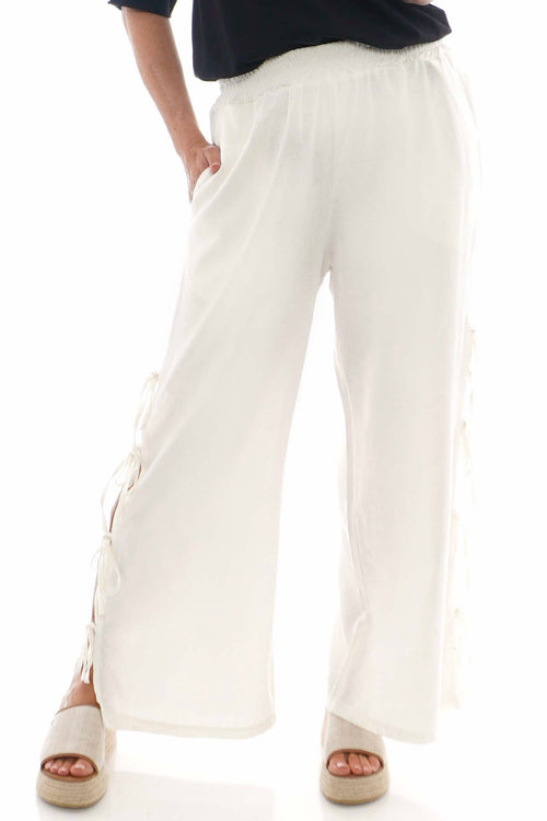 Macie Tie Leg Linen Trousers Cream - Image 2