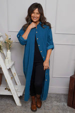 Tisha Needlecord Shirt Dress Teal Teal - Tisha Needlecord Shirt Dress Teal