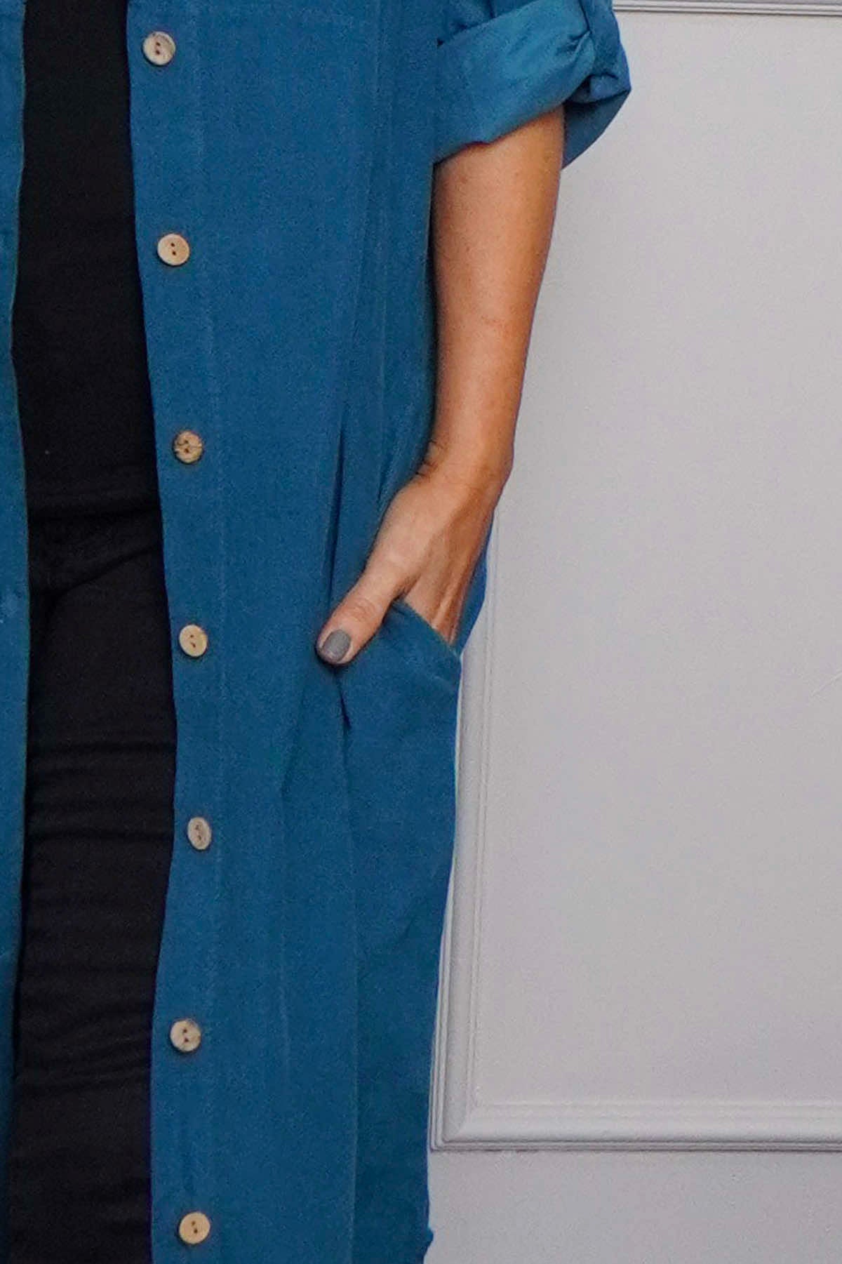 Tisha Needlecord Shirt Dress Teal