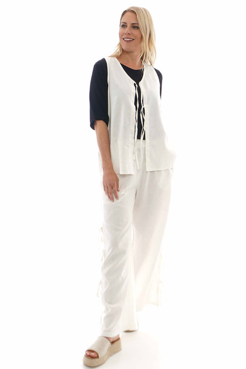 Safiya Tie Front Sleeveless Linen Top Cream - Image 8