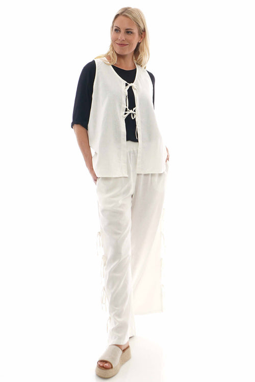 Safiya Tie Front Sleeveless Linen Top Cream - Image 2
