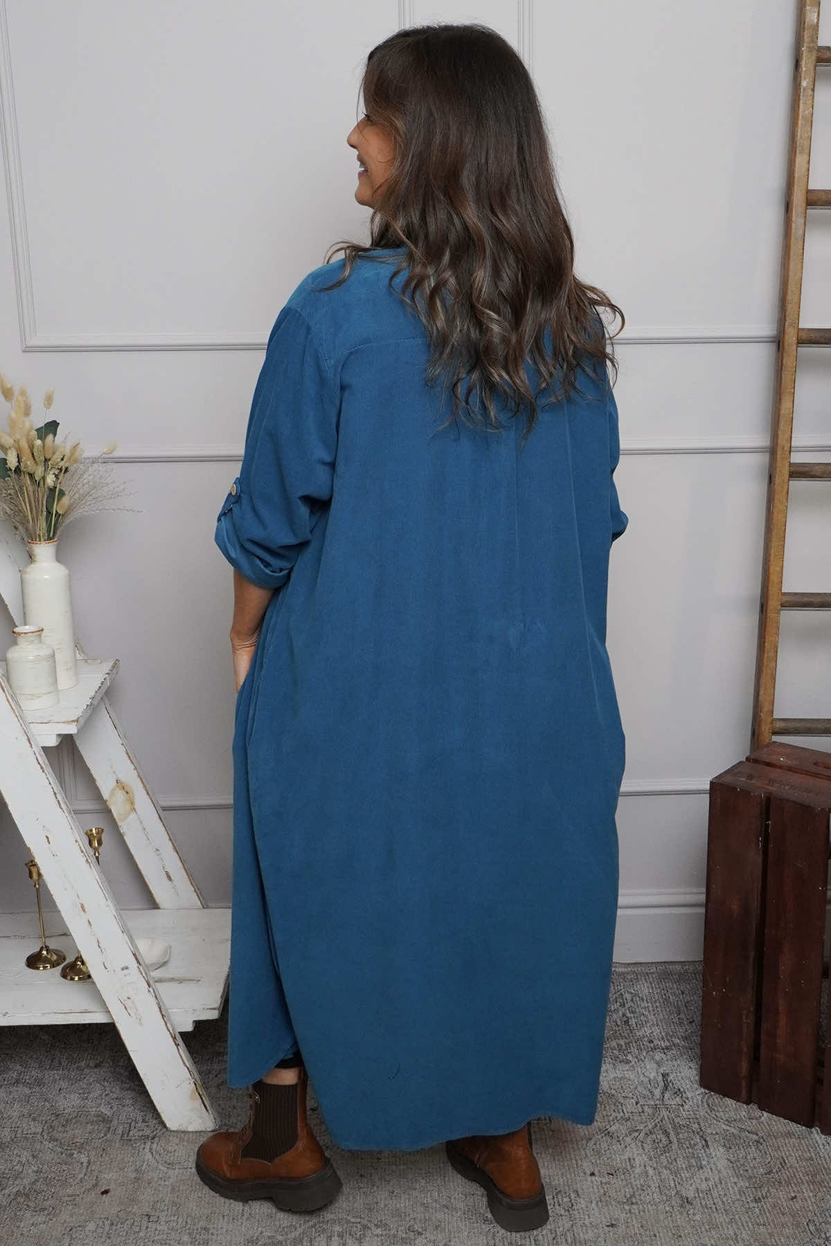 Tisha Needlecord Shirt Dress Teal