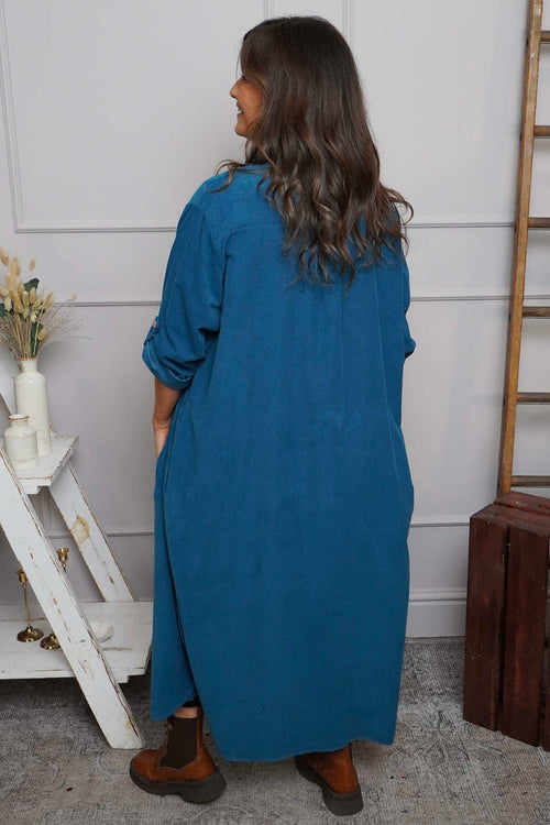 Tisha Needlecord Shirt Dress Teal - Image 4