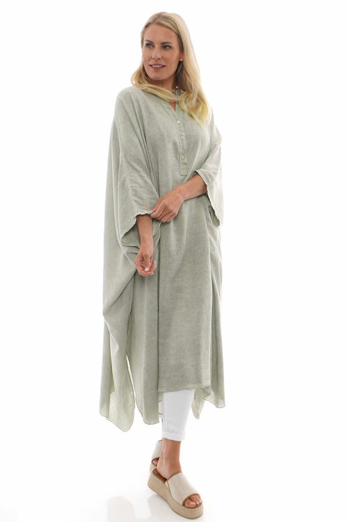 Elham Washed Linen Dress Khaki - Image 1