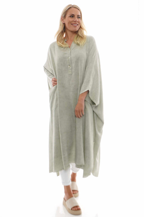 Elham Washed Linen Dress Khaki - Image 2