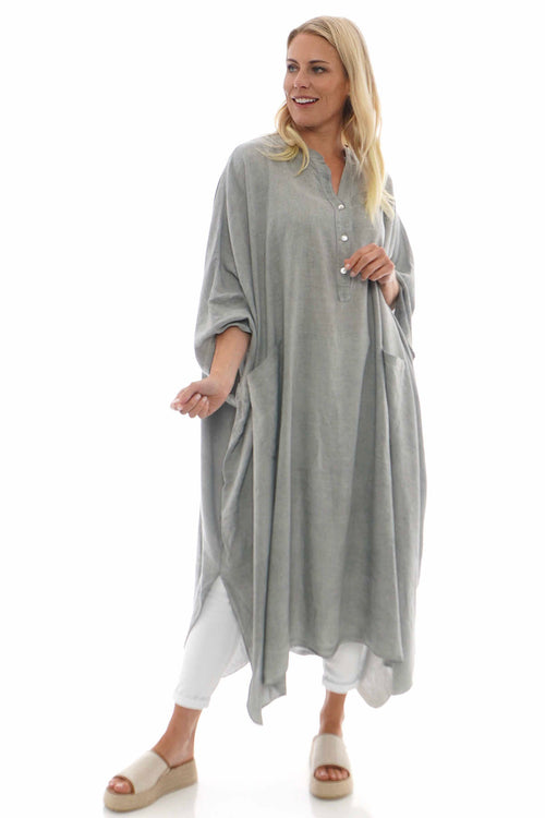 Elham Washed Linen Dress Mid Grey - Image 1