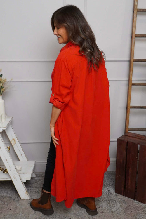 Tisha Needlecord Shirt Dress Red - Image 4