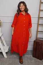 Tisha Needlecord Shirt Dress Red Red - Tisha Needlecord Shirt Dress Red