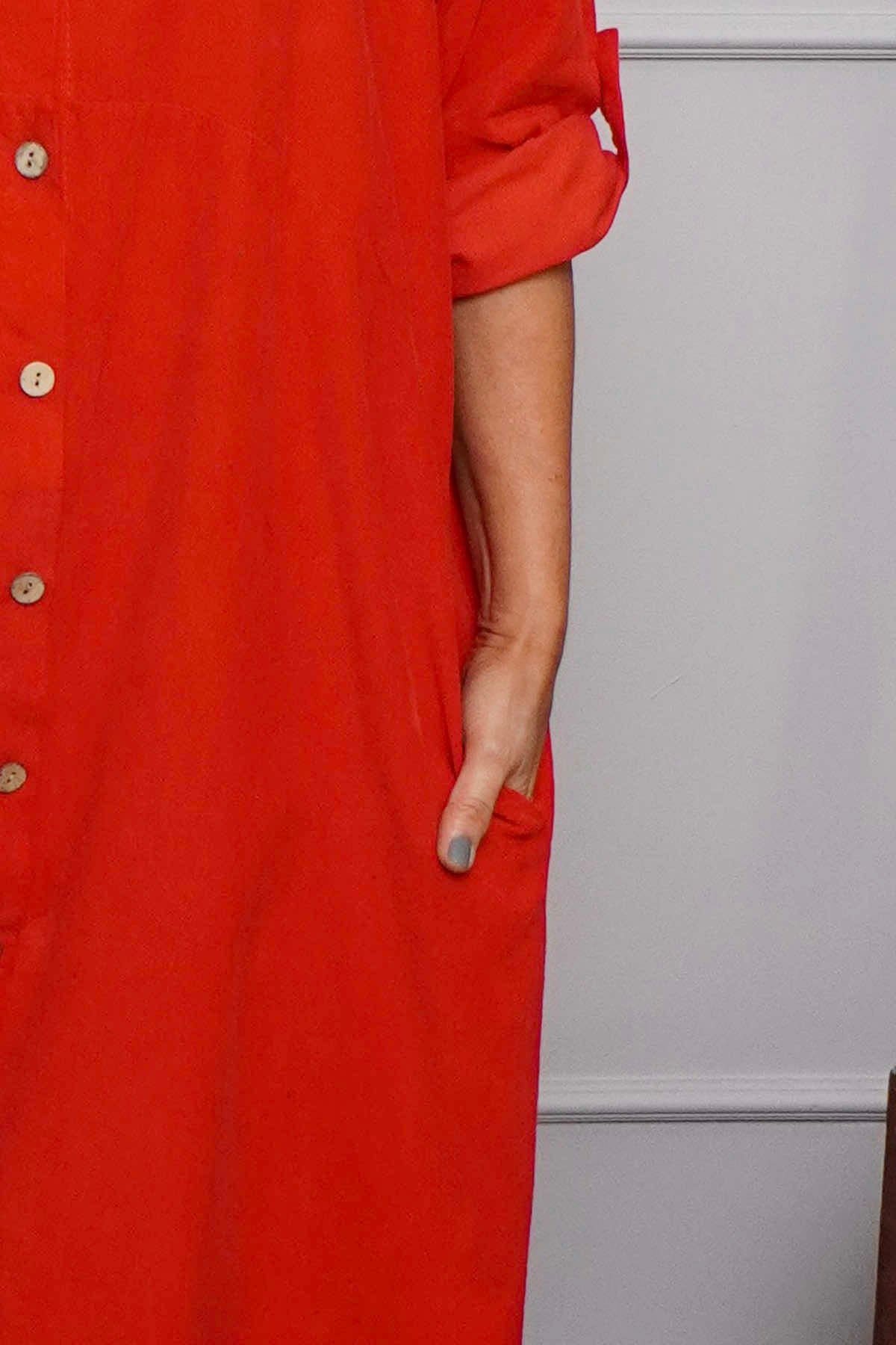 Tisha Needlecord Shirt Dress Red