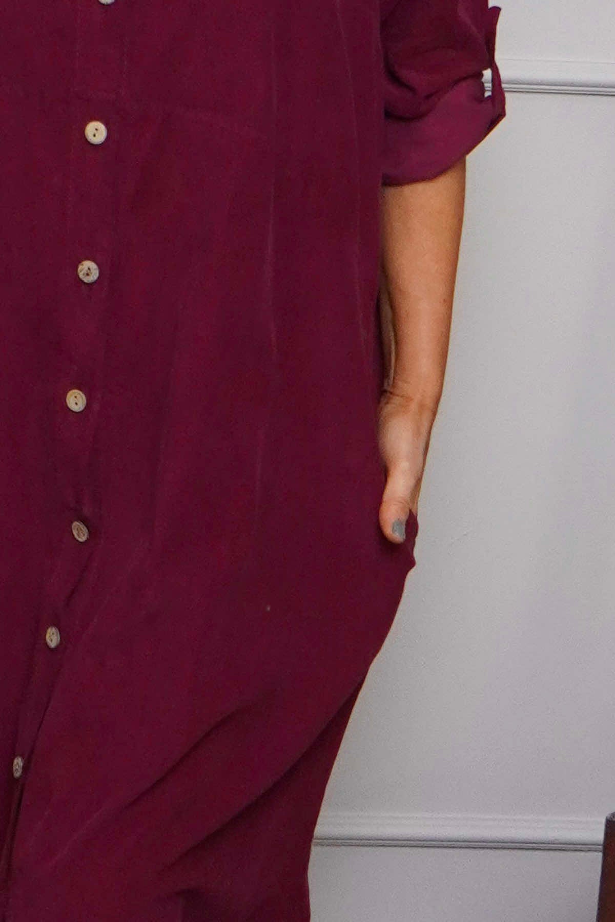 Tisha Needlecord Shirt Dress Wine